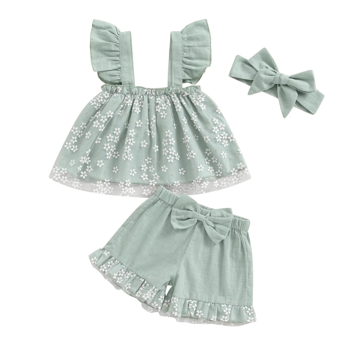 Conjunto Floral Babadinhos + Laço | 6-3 Anos