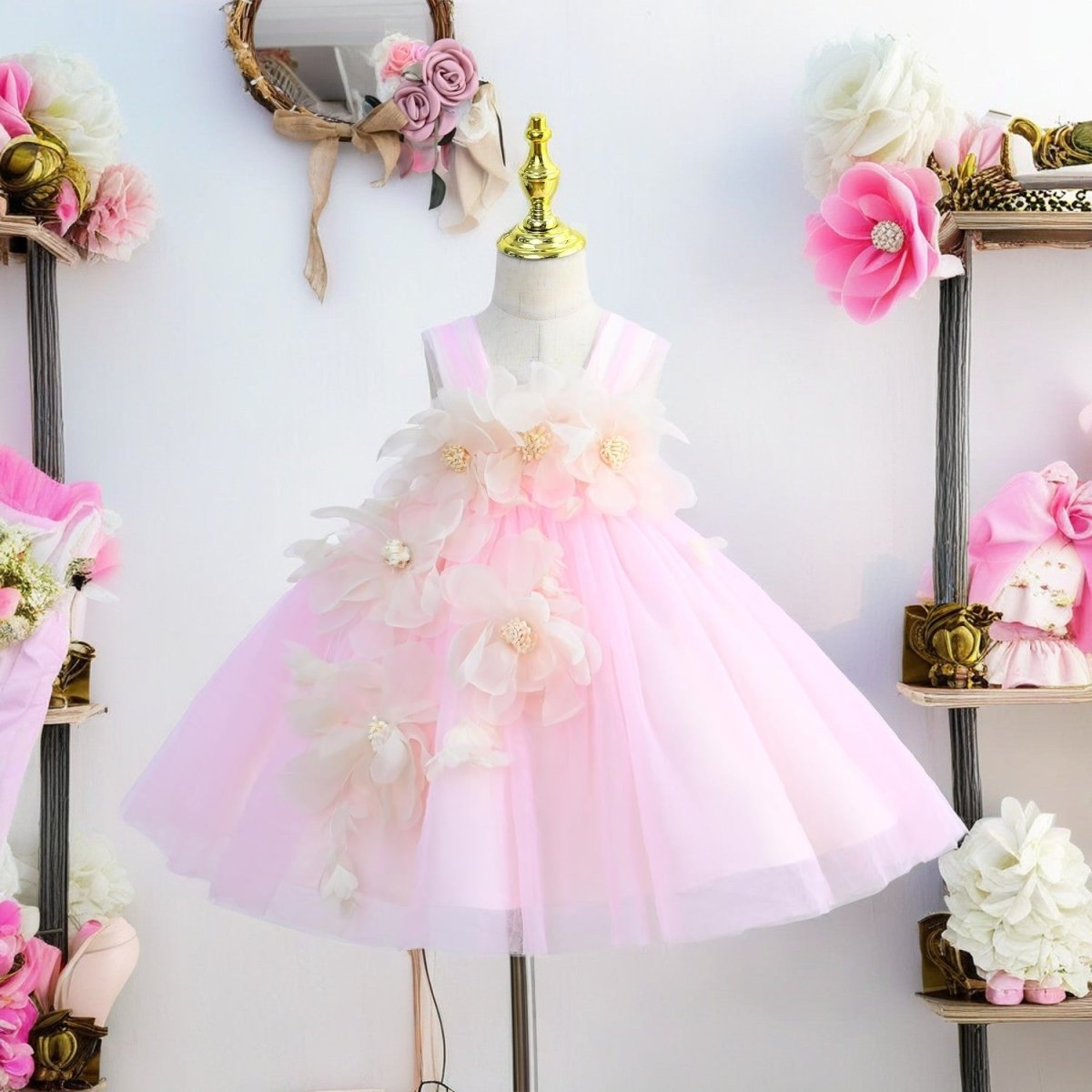 Vestido de Festa Tule Flores 3D | 6M-4 Anos