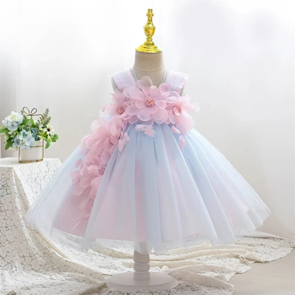 Vestido de Festa Tule Flores 3D | 6M-4 Anos