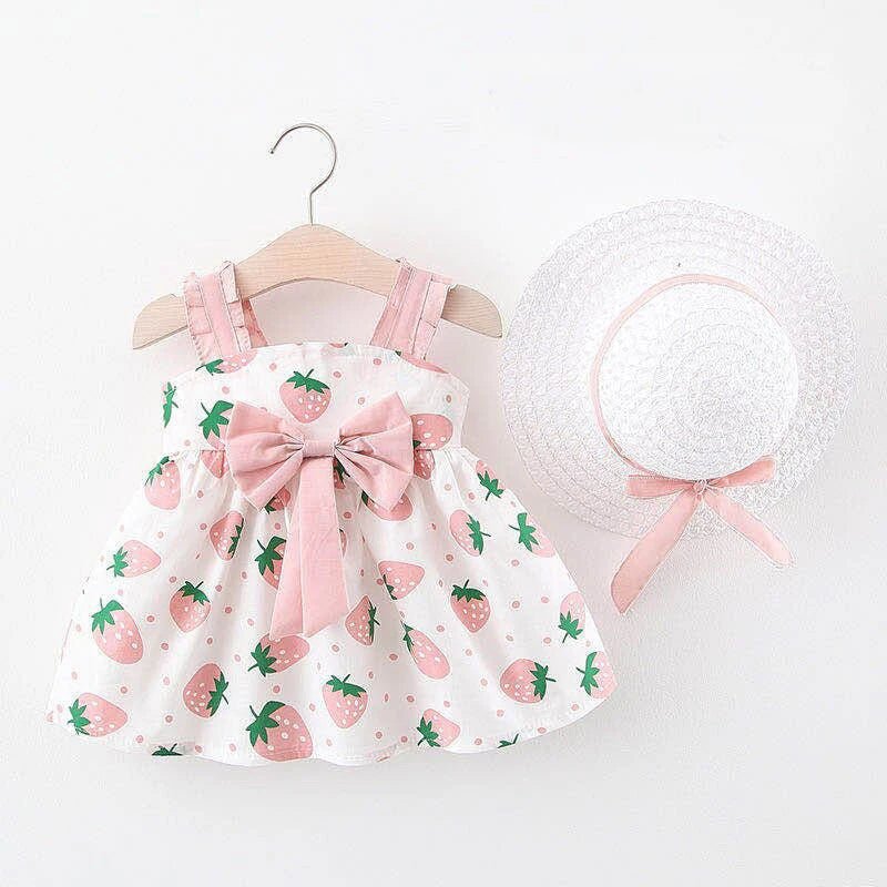 Vestido Morango + Chapéu | 6M-24 Meses