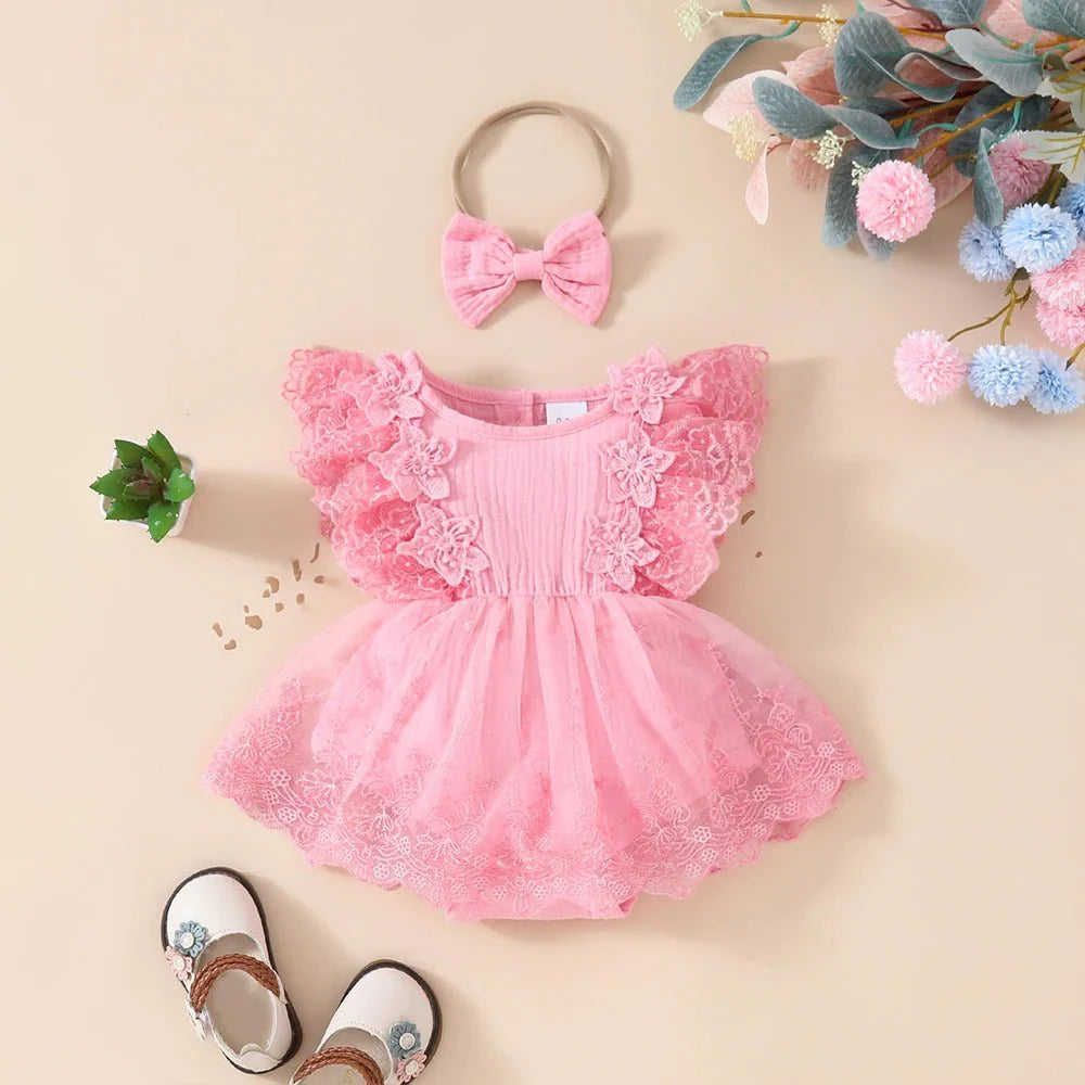 Vestido Tule Babado + Laço | 0-18 Meses