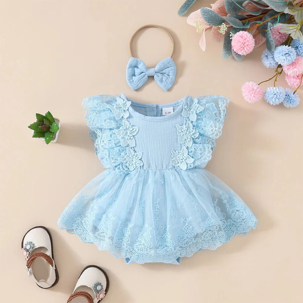 Vestido Tule Babado + Laço | 0-18 Meses