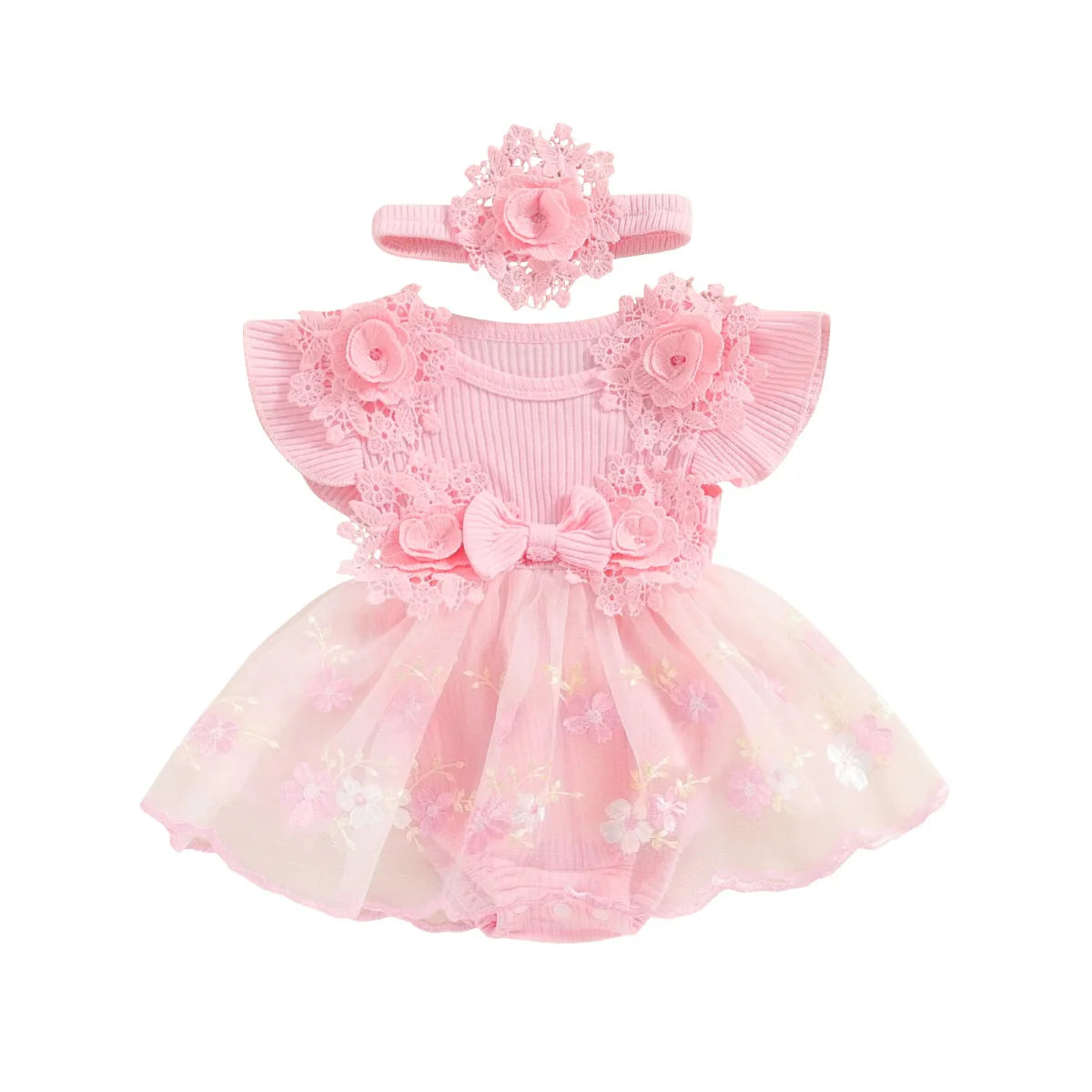 Vestido Tule Bordadinho Flores | 0-18 Meses