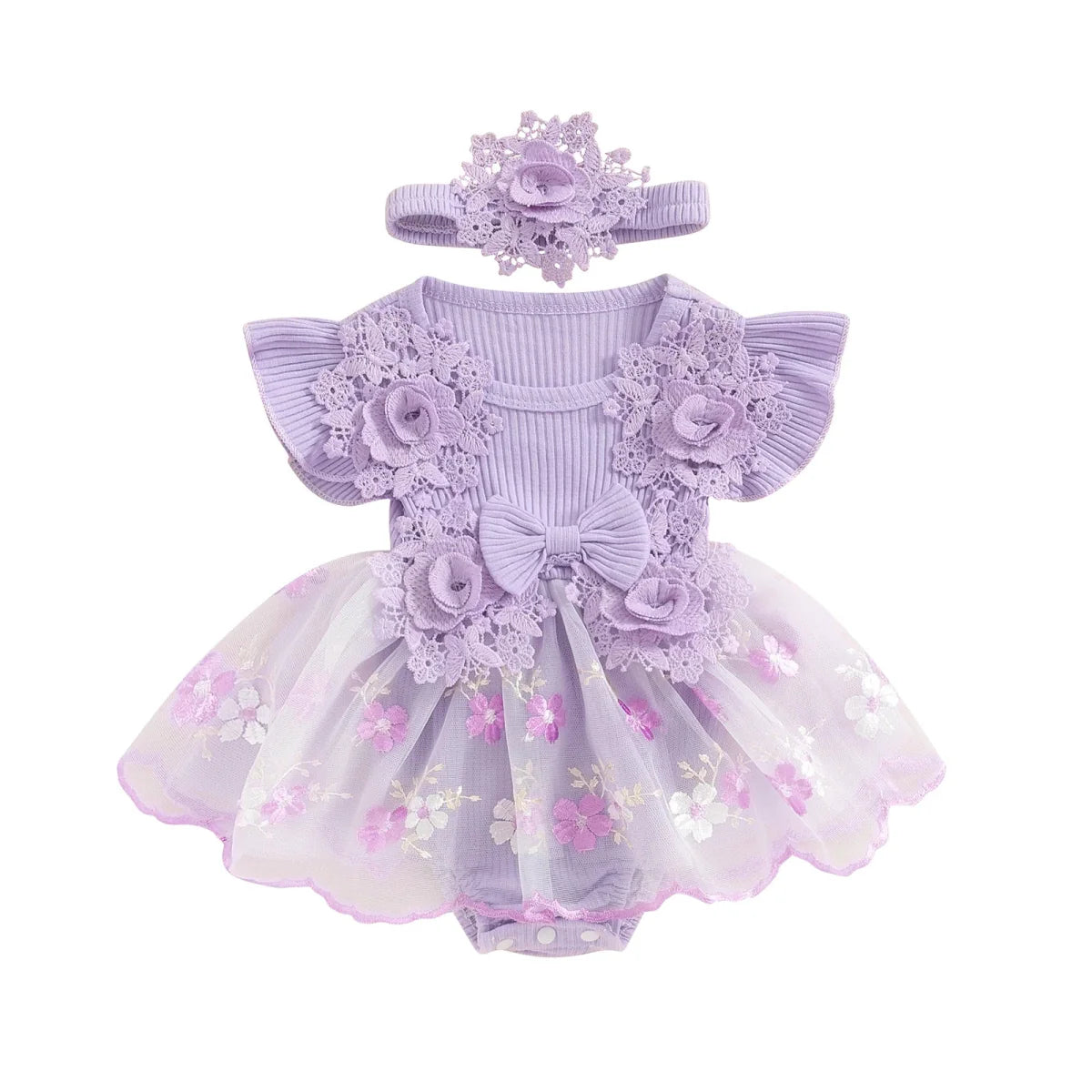 Vestido Tule Bordadinho Flores | 0-18 Meses
