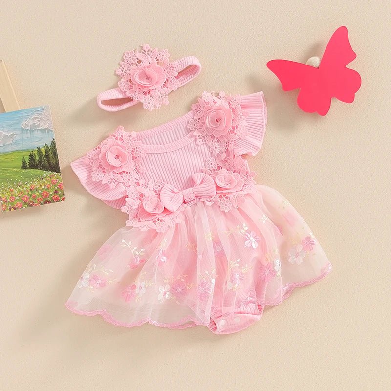 Vestido Tule Bordadinho Flores | 0-18 Meses