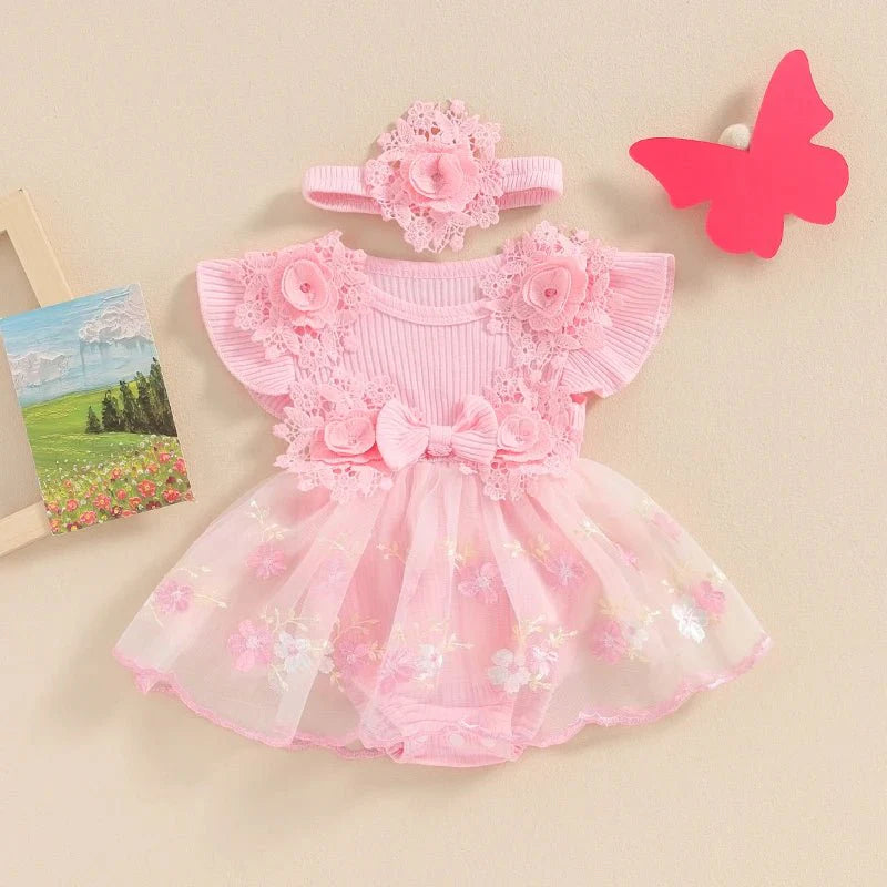 Vestido Tule Bordadinho Flores | 0-18 Meses