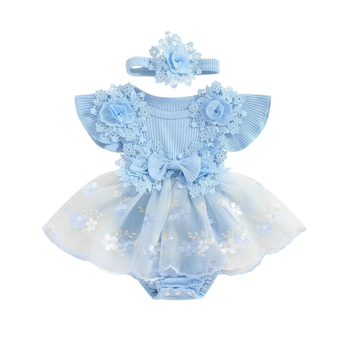 Vestido Tule Bordadinho Flores | 0-18 Meses
