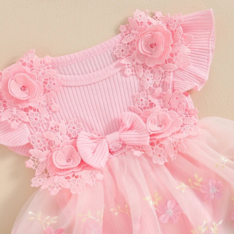 Vestido Tule Bordadinho Flores | 0-18 Meses