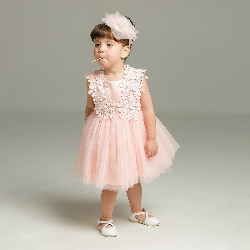 Vestido Tule Bordado Flores | 0-24 Meses