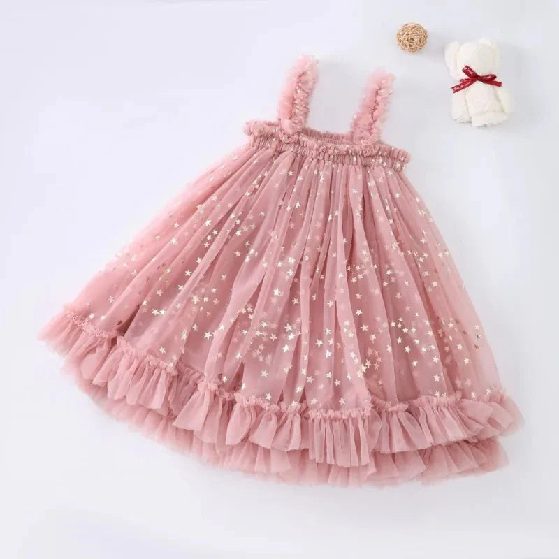 Vestido Tule Brilhoso Estrelinhas | 6M-3 Anos