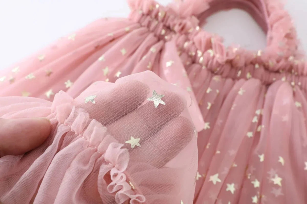 Vestido Tule Brilhoso Estrelinhas | 6M-3 Anos