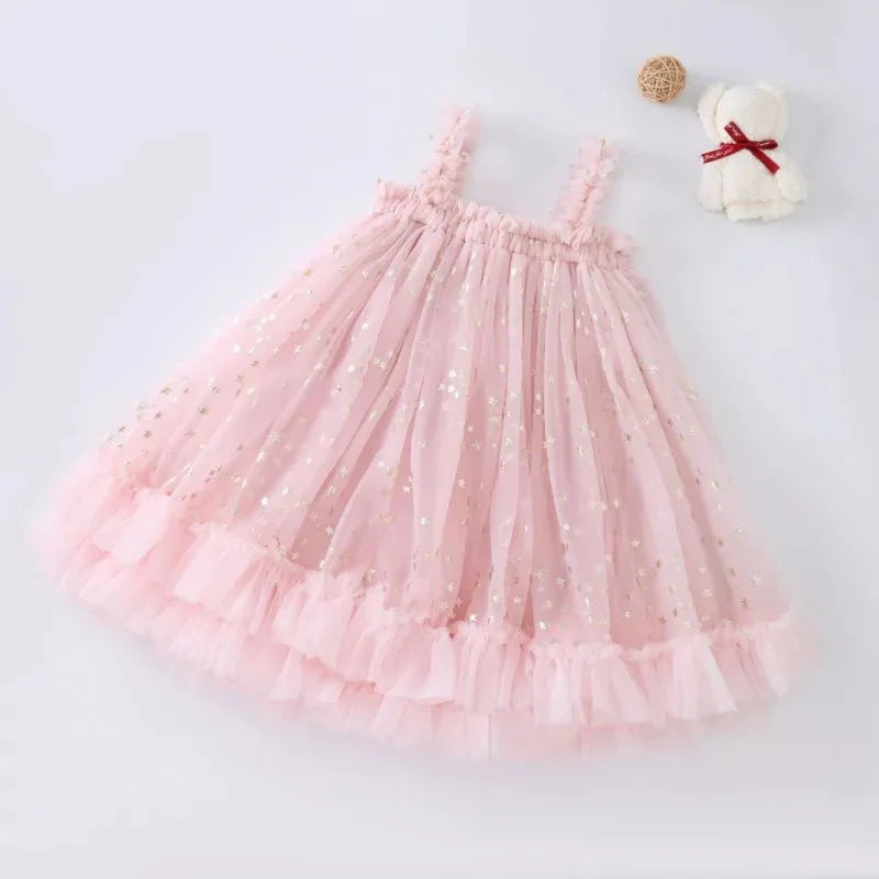 Vestido Tule Brilhoso Estrelinhas | 6M-3 Anos